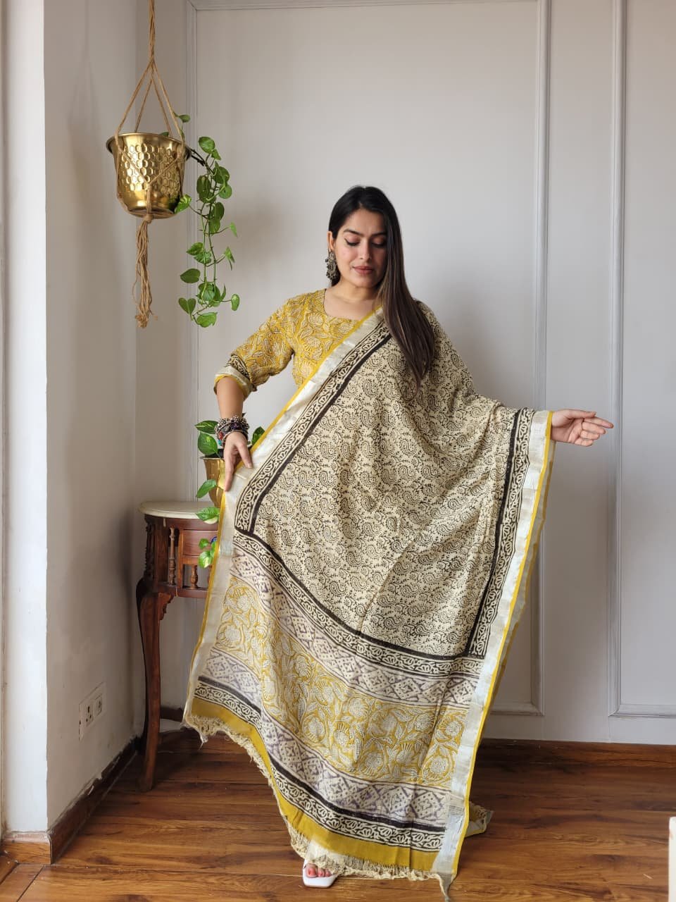 Yellow Bagru Hand Block Printed Linen Suit Set
